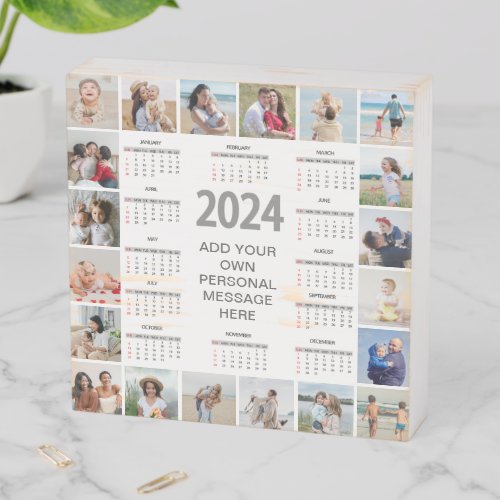 20 Photo Collage 2024 Year At A Glance Calendar Wooden Box Sign