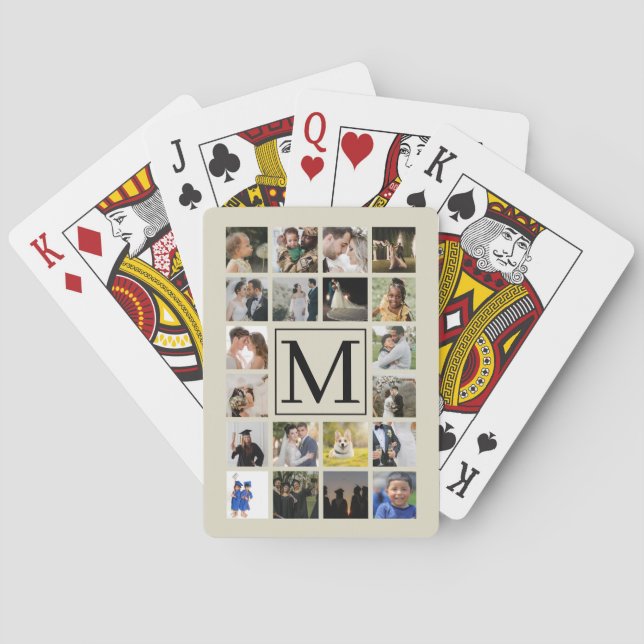 20 photo collage Black and Biege Family  Poker Cards (Back)