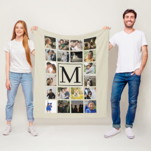 20 photo collage Black and Biege  Fleece Blanket