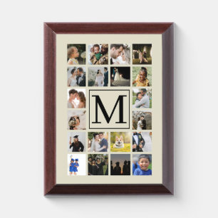 20 photo collage Black Biege Pattern Family Award Plaque