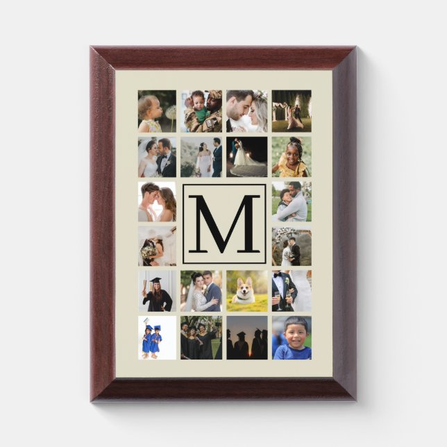 20 photo collage Black Biege Pattern Family  Award Plaque (Vertical)
