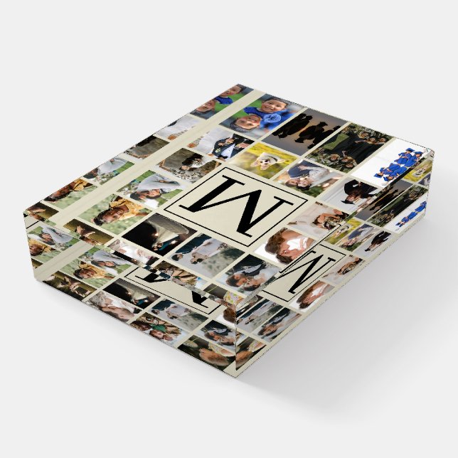 20 photo collage Black Biege Pattern Family  Paperweight (Angled)