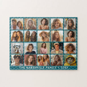 20 Photo Collage Blue with White Text Jigsaw Puzzle