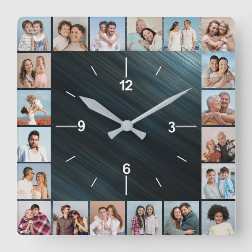 20 Photo Collage Brushed MultiColored Metallic  Square Wall Clock