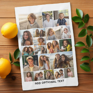 20 Photo Collage - Custom Text - Black and White Kitchen Towel