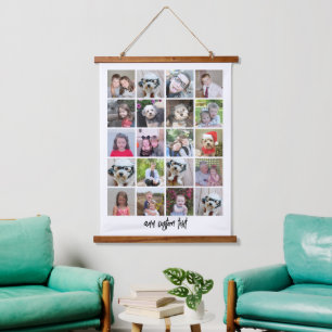 20 Photo Collage - Family Text On Bottom - White Hanging Tapestry