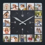 20 Photo Collage Faux Black Chalkboard Square Wall Clock<br><div class="desc">Create your own Faux Black Chalkboard, Photo Collage Wall Clock for Christmas, Birthdays, Weddings, Anniversaries, Graduations, Father's Day, Mother's Day or any other Special Occasion. Add your favorite photos of friends, family, vacations, hobbies and pets and you'll have a stunning, one-of-a-kind photo collage, perfect for home decoration, gift giving or...</div>