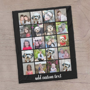 20 Photo Collage - Grid with Script Text - black Fleece Blanket