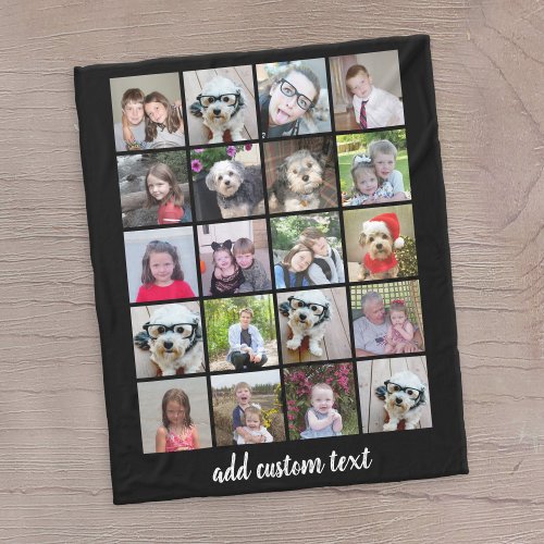 20 Photo Collage _ Grid with Script Text _ black Fleece Blanket