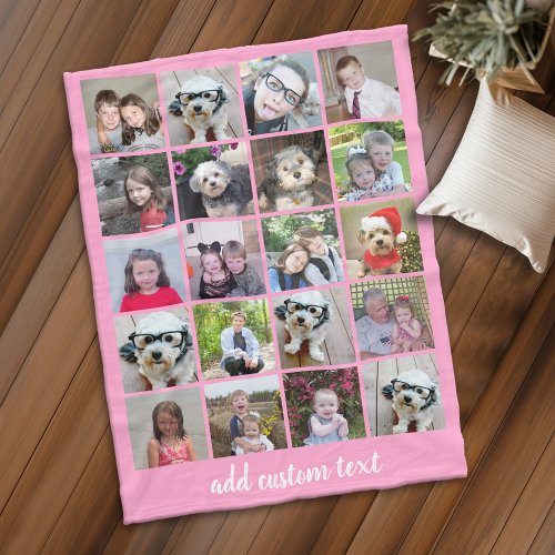 20 Photo Collage _ Grid with Script Text _ pink Fleece Blanket