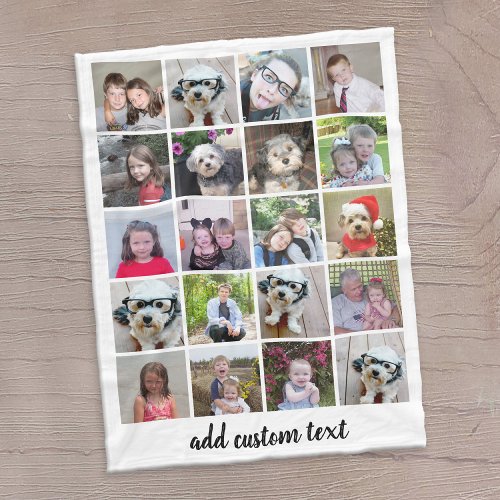 20 Photo Collage _ Grid with Script Text _ white Fleece Blanket