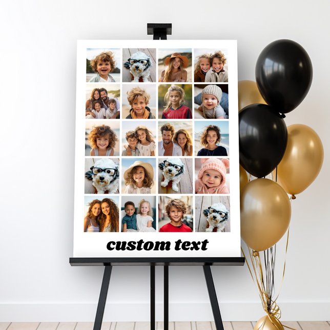 20 Photo Collage - Grid with Script Text - white Foam Board (Custom Party Sign and Wall Artwork - 20 Photo Grid)
