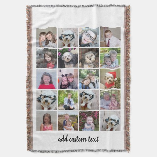 20 Photo Collage _ Grid with Script Text _ white Throw Blanket
