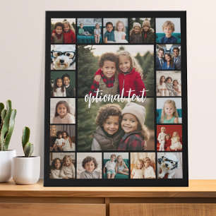 20 Photo Collage Optional Text - black background Faux Canvas Print