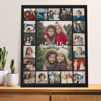 20 Photo Collage Optional Text - black background Faux Canvas Print