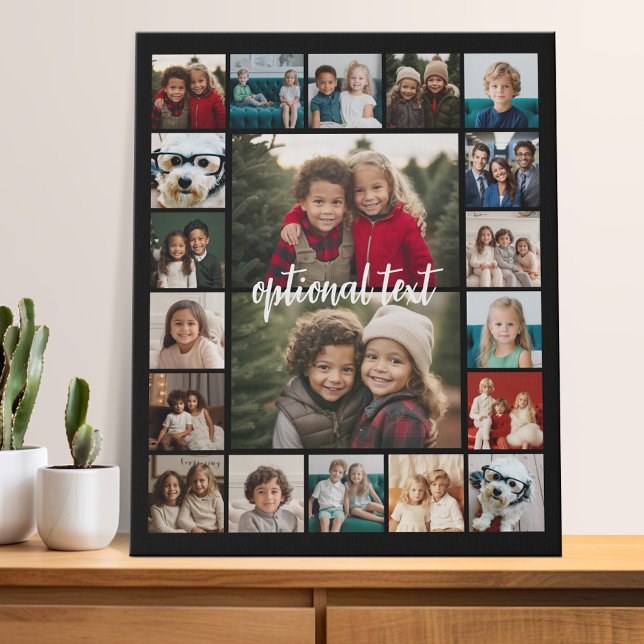 20 Photo Collage Optional Text - black background Faux Canvas Print (Custom Photo Collage)