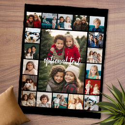 20 Photo Collage Optional Text -- black background Fleece Blanket