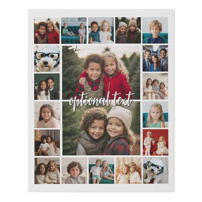 20 Photo Collage Optional Text - white background Faux Canvas Print (Front)