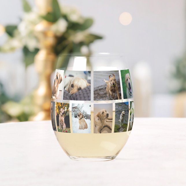 20 Photo Collage Personalized Stemless Wine Glass (Insitu (Wedding))