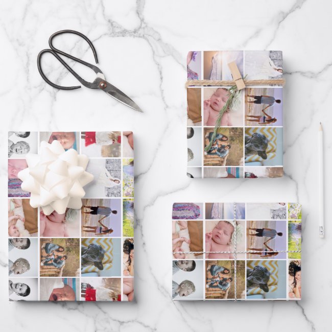20 Photo Collage Personalized Template Wrapping Paper Sheets