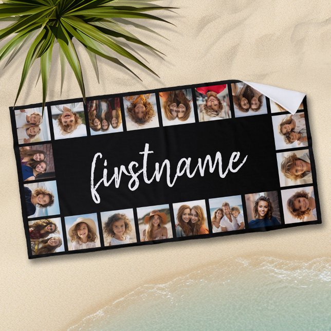 20 Photo Collage Pick your color and add your name Beach Towel (Personalized beach towel with photos and text)