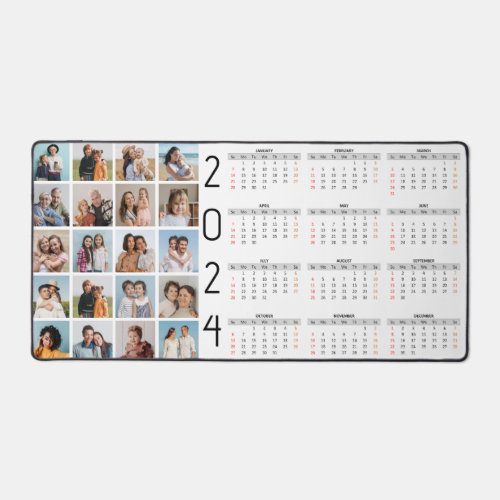 20 Photo Collage US 2024 Year At A Glance Calendar Desk Mat
