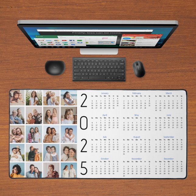 20 Photo Collage US 2025 Year At A Glance Calendar Desk Mat (20 Photo Collage USA 2025 Yearly Calendar Desk Mat)