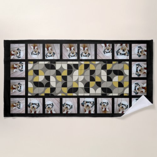20 Photo Collage with MCM Funky Pattern Black Gold Beach Towel
