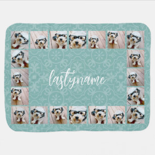 20 Photo Collage with modern pattern script name Baby Blanket