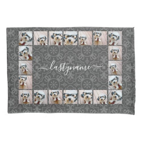 20 Photo Collage with modern pattern script name Pillow Case