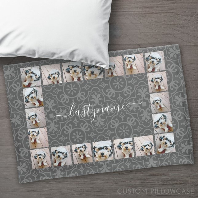 20 Photo Collage with modern pattern script name Pillow Case (Custom Pillowcase)