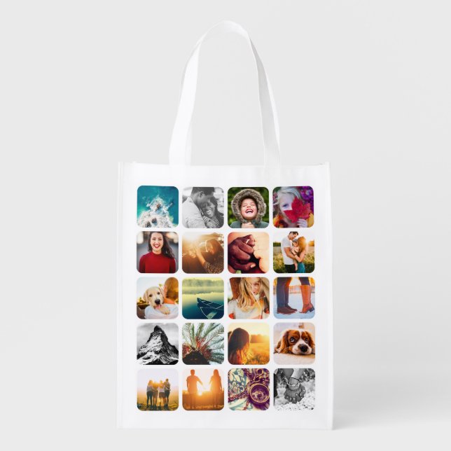 20 Photo Double Sided Template Grid Rounded Grocery Bag (Front)