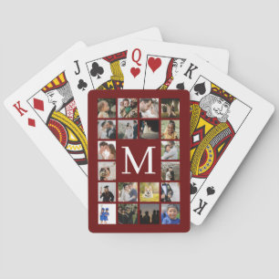 20 Photo Family or Collage With Text Burgundy  Poker Cards