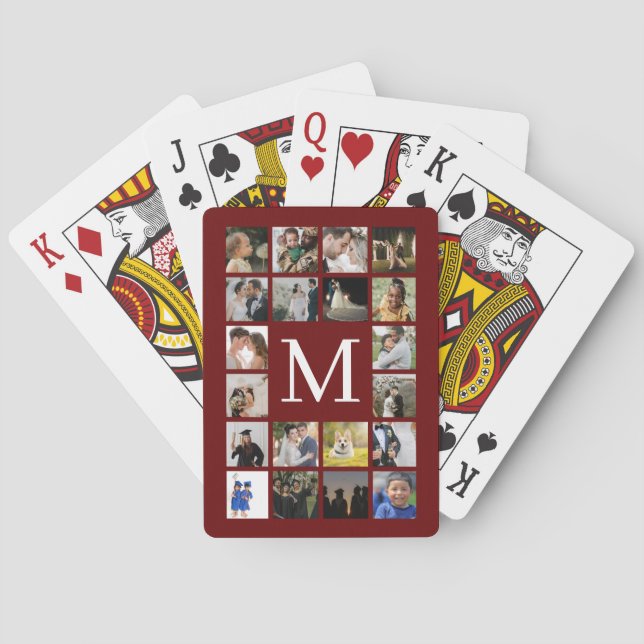 20 Photo Family or Collage With Text Burgundy  Poker Cards (Back)