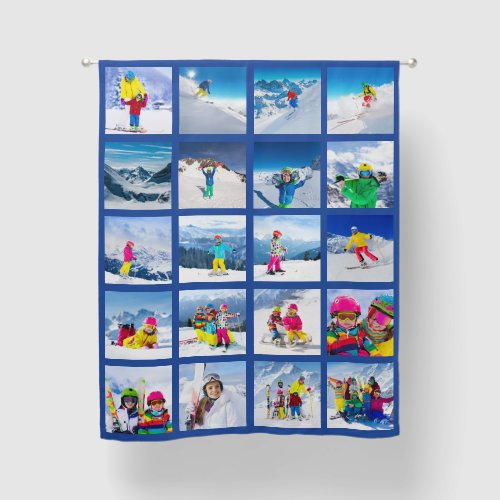 20 Photo Grid Collage Dark Blue Blackout Curtains