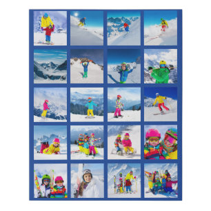 20 Photo Grid Collage Dark Blue Faux Canvas Print