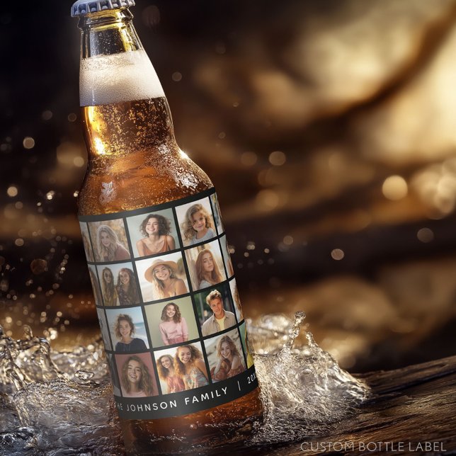 20 Photo Template Collage with Custom Text Beer Bottle Label (Custom Photo Collage on a Food and Beverage Label)