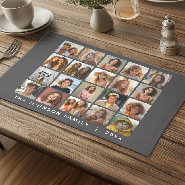 20 Photo Template Collage with Custom Text Cloth Placemat (Photo Collage Cloth Placemat)