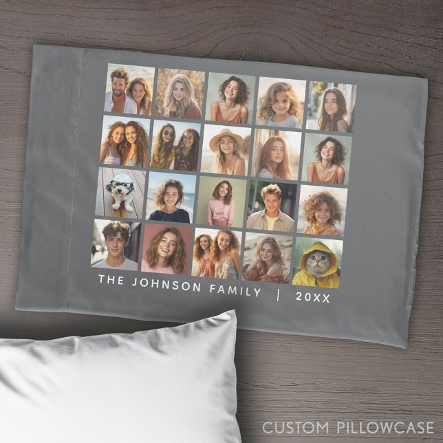 20 Photo Template Collage with Custom Text Pillow Case (Create Your Own Photo Collage Pillowcase)