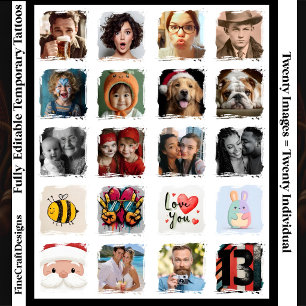 20 Photos Face etc, 20 Different Brushstroke Frame Temporary Tattoos