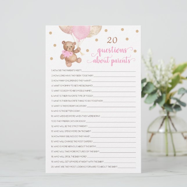 20 Questions About Parents Baby Shower Teddy Bear (Standing Front)