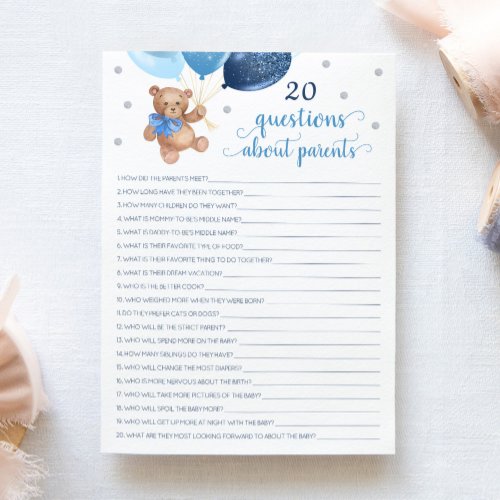 20 Questions About Parents Teddy Bear Card 