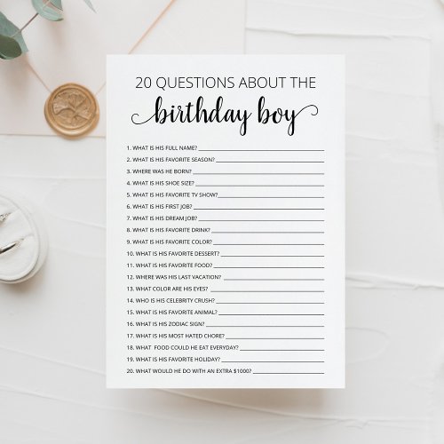 20 Questions about the Birthday Boy Birthday Card