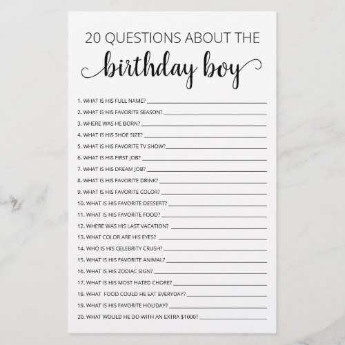 20 Questions about the Birthday Boy Birthday game