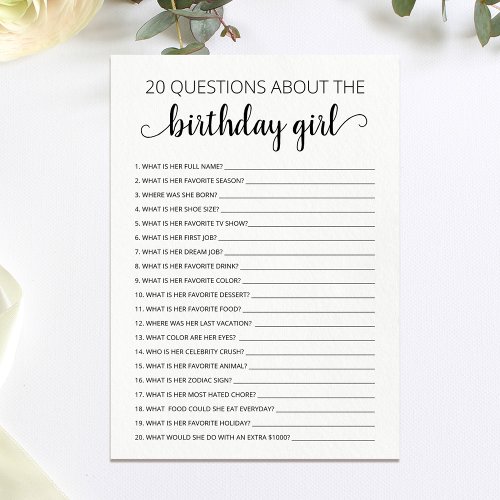 20 Questions about the Birthday Girl Birthday Card