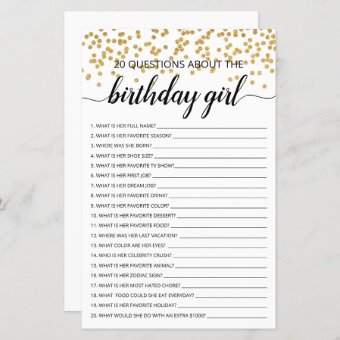 20 Questions about the Birthday Girl Birthday game | Zazzle