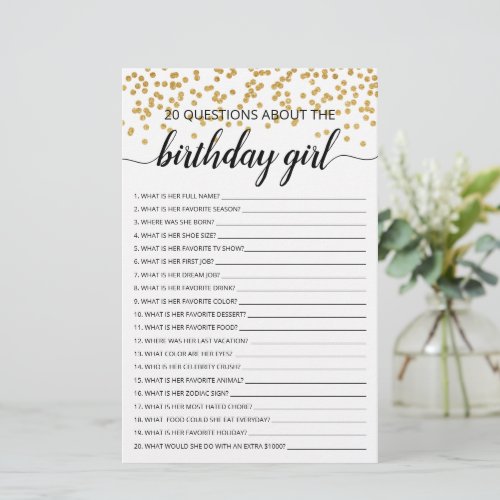 20 Questions about the Birthday Girl Birthday game