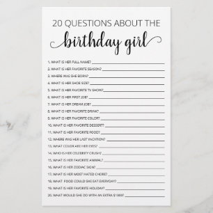 20 Questions about the Birthday Girl Birthday game