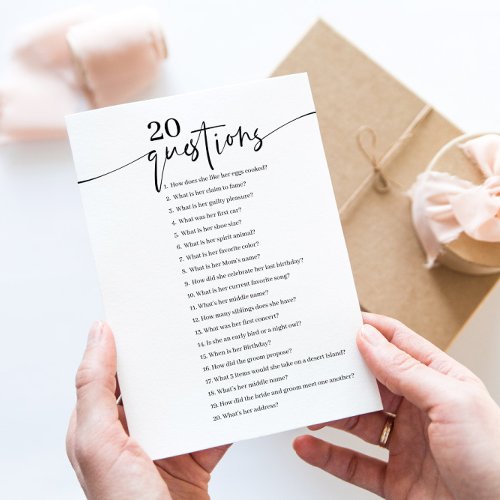 20 Questions about the Bride Bridal Shower Game Invitation