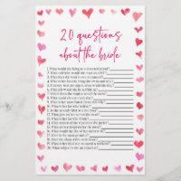20 Questions About The Bride Bridal Shower Game